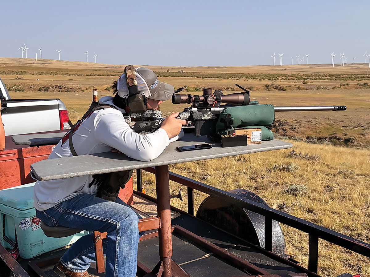 Jeremiah is shown shooting Seth’s competition rig chambered in 6mm ARC. It is a very effective and versatile cartridge for varmints. This was also the rifle that Zak May used to make his 745-yard shot and win the trophy for longest shot with a rifle.